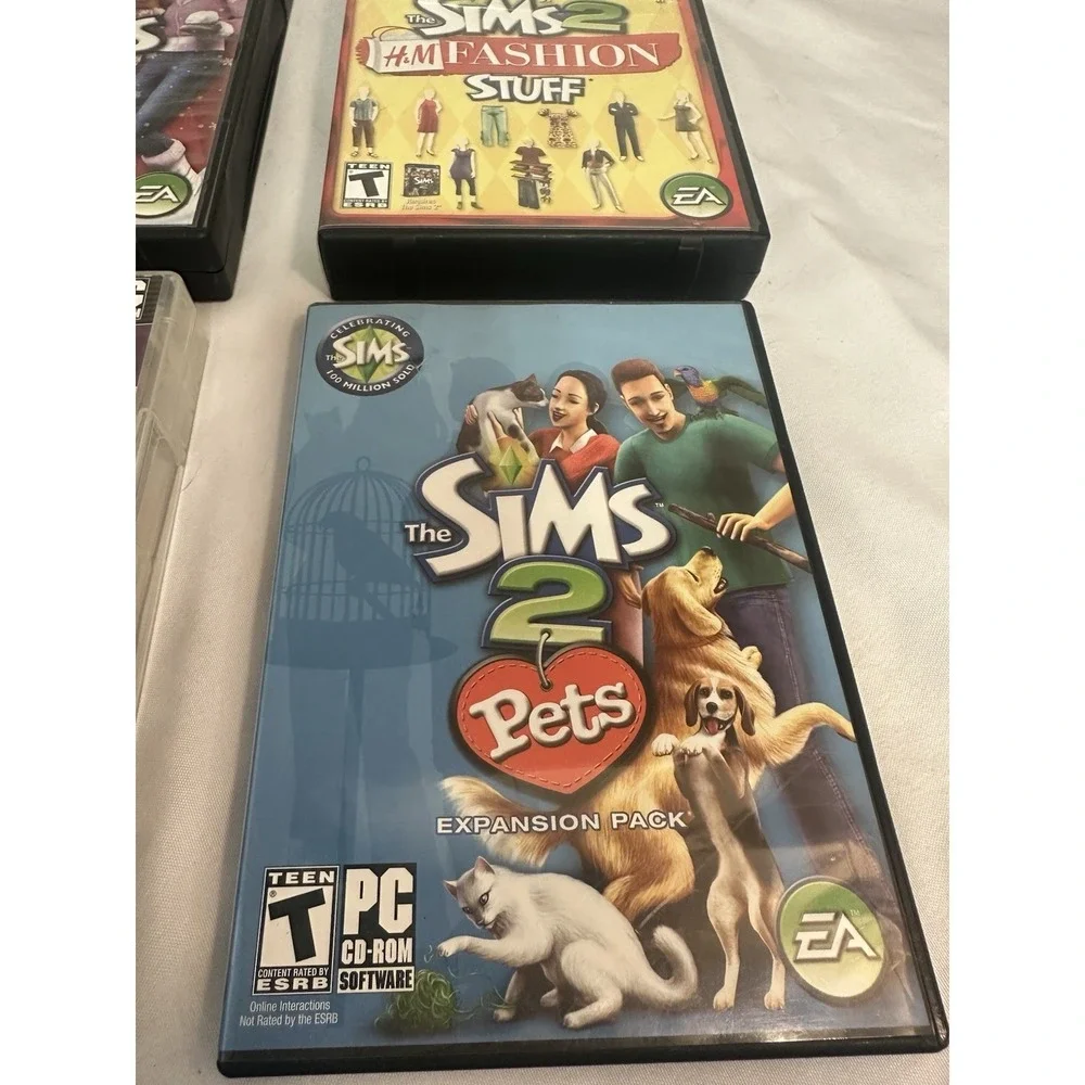 The Sims 2 PC 4 Expansion Packs Bundle Seasons Nightlife Pets H&M Fashion Stuff